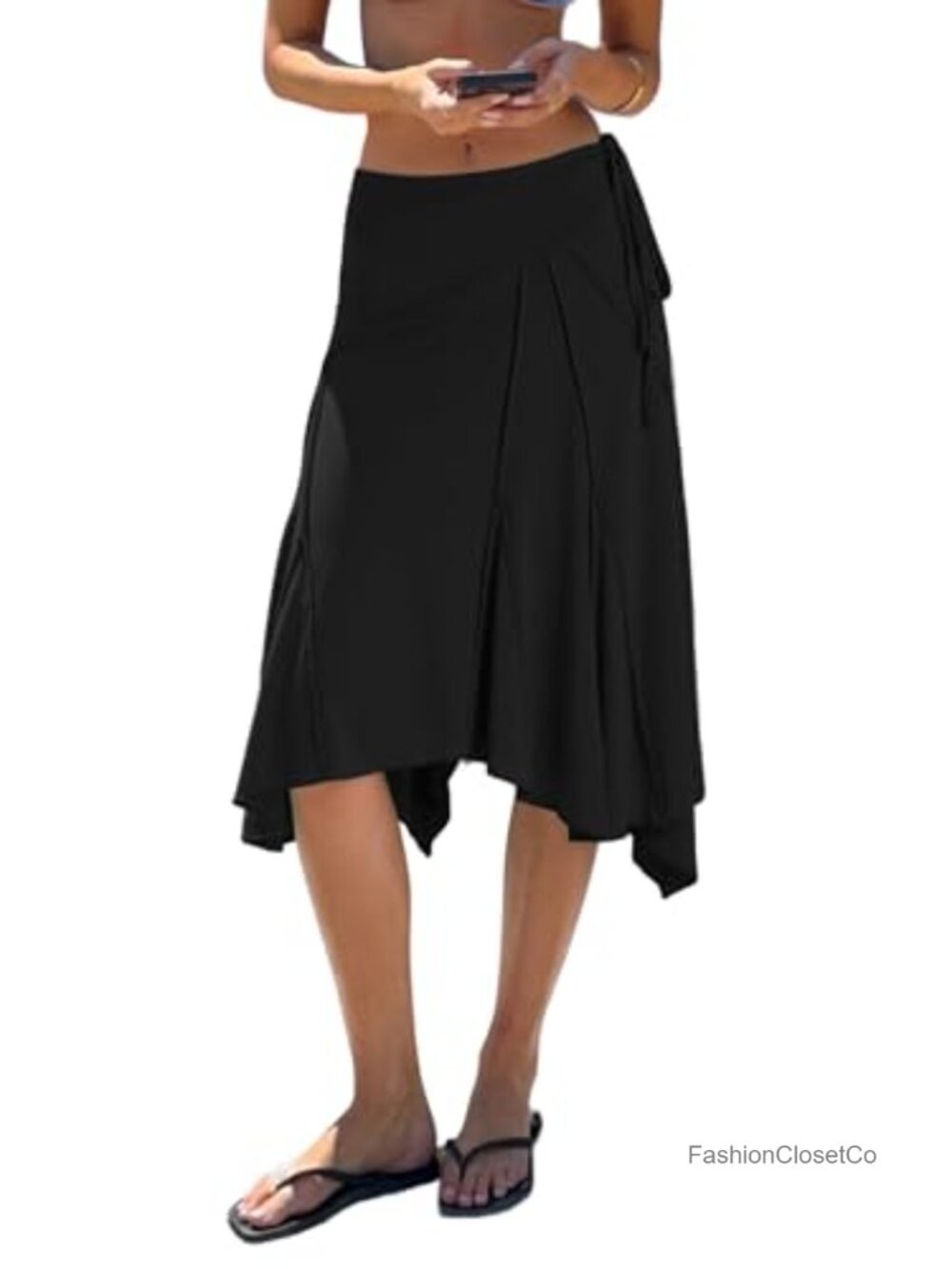 Midi Skirt Asymmetrical Handkerchief Hem Flowy A-Line Casual Summer